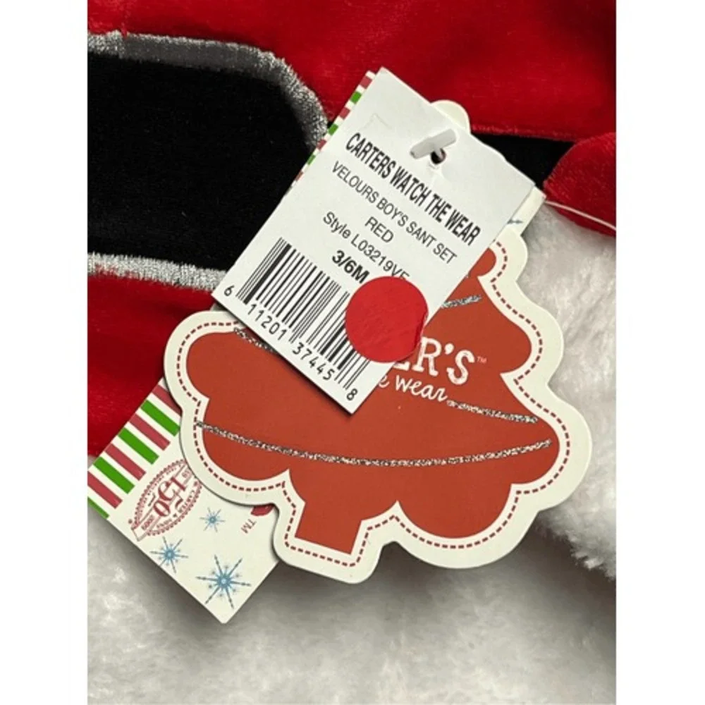 Carters Santa Costume Top‎ Velour 3/6M Red Christmas Holiday Festive Outfit New